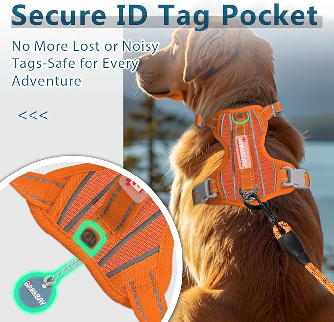 BARKBAY Dog Harness No Pull with ID Tag Pocket - Heavy Duty, Reflective, Easy Control for Large Dogs(Orange,XL)