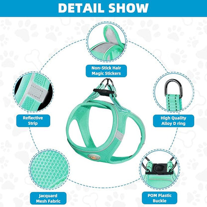 Hipubby Dog Harness and Leash Set, No Pull Soft Mesh Puppy Harness for Small Medium Dogs, Cats - Step in Reflective Breathable Lightweight Vest Harness for Walking, Training - Green, M