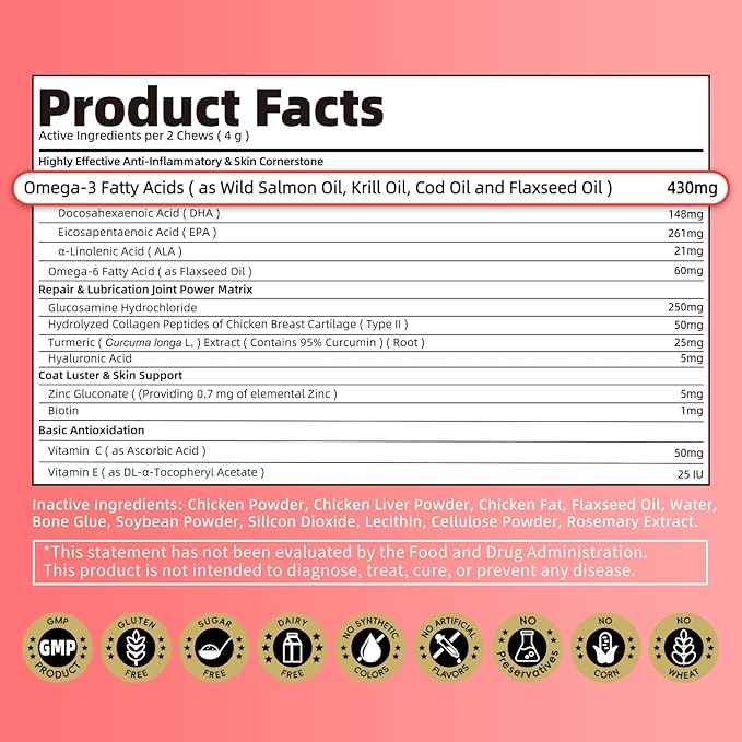 Salmon Oil for Dogs Skin & Coat, 13 in 1 Wild Alaskan Fish Oil for Dogs - Omega 3 EPA & DHA & ALA Fatty Acids, Dog Allergy Relief Chews, Joint & Immune Support, 135 Count, Chicken Flavor, Soft Chews
