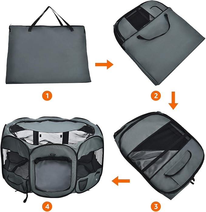 AmazonBasics Foldable Octagonal Indoor/Outdoor Portable Soft Pet Dog Playpen with Storage Pockets, Large (45 x 45 x 24 inches), Grey