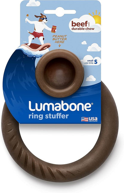 Lumabone Ring Stuffer Durable Chew Toy for Aggressive Chewers, Real Beef, Made in USA, Small