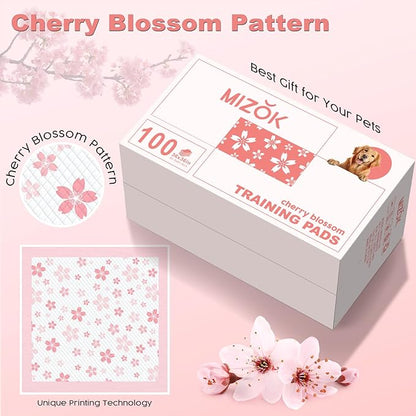 MIZOK 36x36in Puppy Pads Pink, Dog Pee Pads Leak-Proof with Quick-Dry Surface, Dog Pads Extra Large with Cherry Blossom Prints, Pee Pads for Dogs Super Absorbent (100 Count)