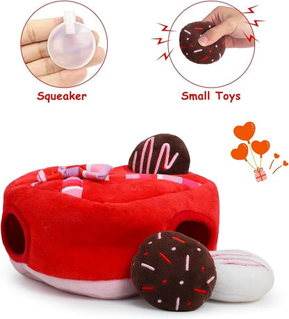 Hollypet Squeaky Dog Toy, Interactive Plush Hide and Seek Dog Toys for Small Medium Sized Dogs and Non-Aggressive Chewers, Puppy Teeth Clean Chew Toys, Valentine's Day Chocolate