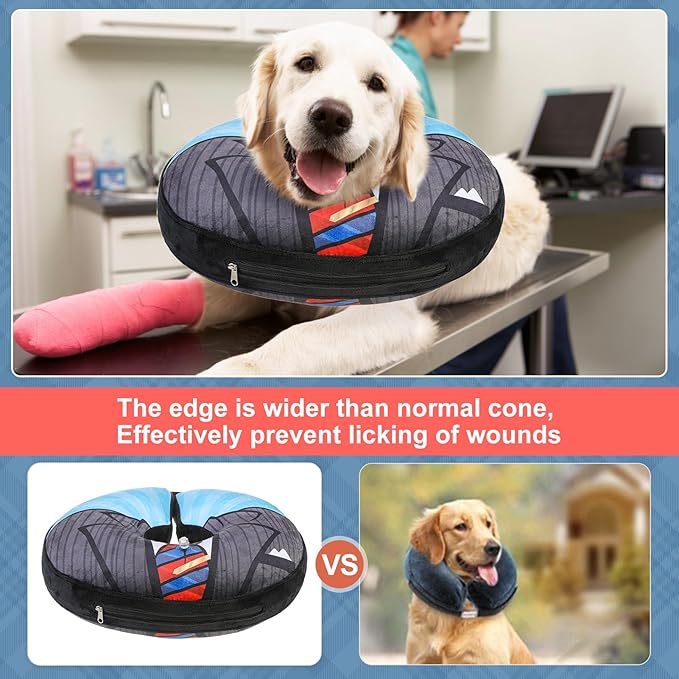 BEAUTYZOO Inflatable Dog Cone Collar, Recovery Dog Cone After Surgery, Adjustable Blow up Dogs Donut Collar, Pet Recovery Collar for Dogs,Black L