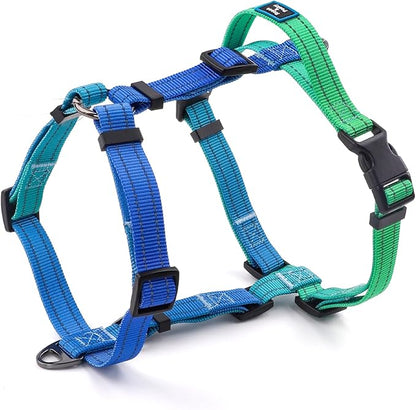 Roses&Poetry Dog Harness for Large Dogs, 6 Point Adjustable Fit No Pull Harness with Handle for Control and Easy Walking, Reflective Pet Halter Harnesses（Bluegreen-L）