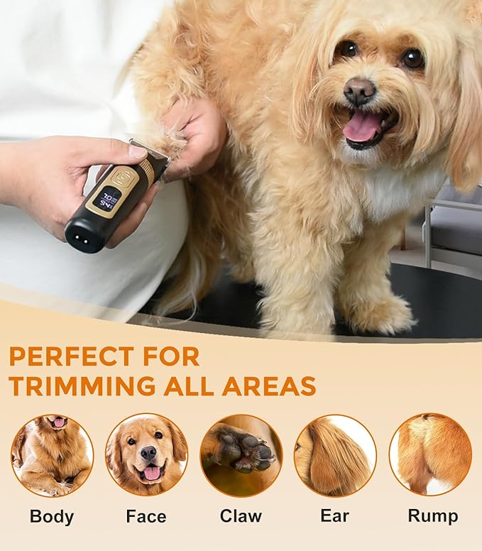 Petsaunter Dog Clippers for Grooming, 4-Speed & LCD, Low Noise Electric Trimmer for Grooming, TypeC Rechargeable Dog Hair Clippers, Super Quiet for Dogs & Pets with Thick or Heavy Coats(C95)