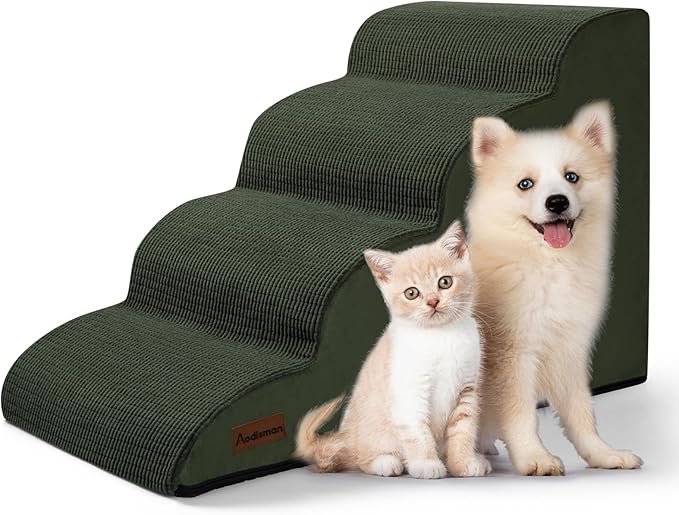 Aodisman Dog Steps for Bed, 4-Step Dog Stairs Ramp for Small Dogs and Cats, Indoor Non-Slip Pet Stairs Suitable for Older, Short-Legged, and Puppy Dogs to Climb Onto High Beds and Couch, 17.4" H,Green