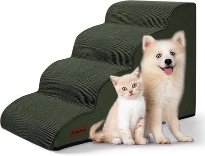 Aodisman Dog Steps for Bed, 4-Step Dog Stairs Ramp for Small Dogs and Cats, Indoor Non-Slip Pet Stairs Suitable for Older, Short-Legged, and Puppy Dogs to Climb Onto High Beds and Couch, 17.4" H,Green