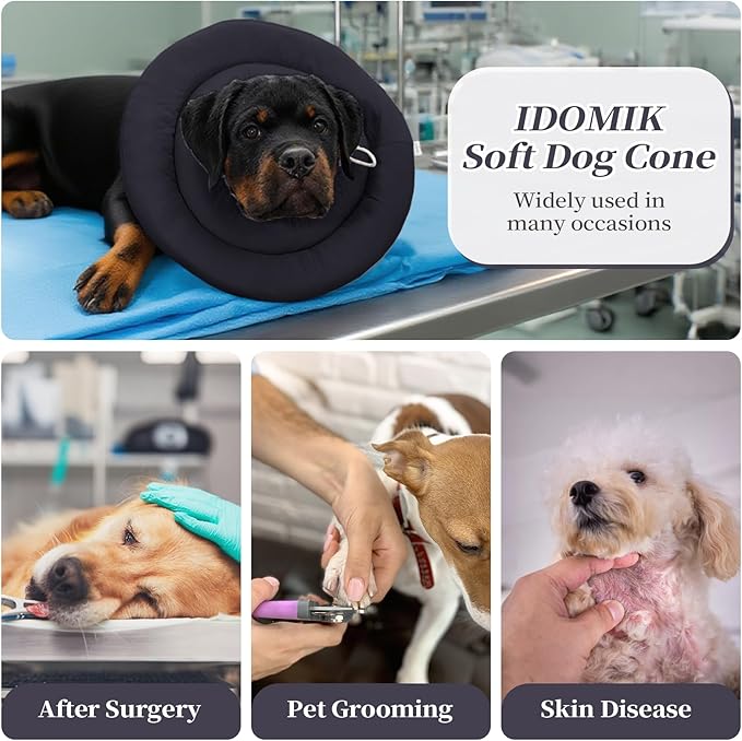 IDOMIK Dog Recovery Collar, Waterproof Soft Dog Cone After Surgery, Comfy Protective Elizabethan Collar Alternative for Dogs Cats, Adjustable Pet Neck Donut Cone Anti-Licking Biting Wounds,Grey,3XL