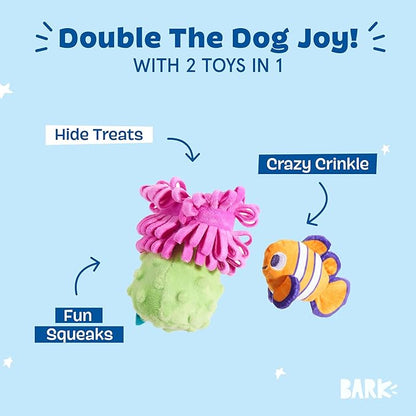 Barkbox Clown Fishing Around Plush Toy for Small Dogs – 2-Part Squeaky Toy with Treat-Hiding Fun – Perfect for Interactive Play and Mental Stimulation