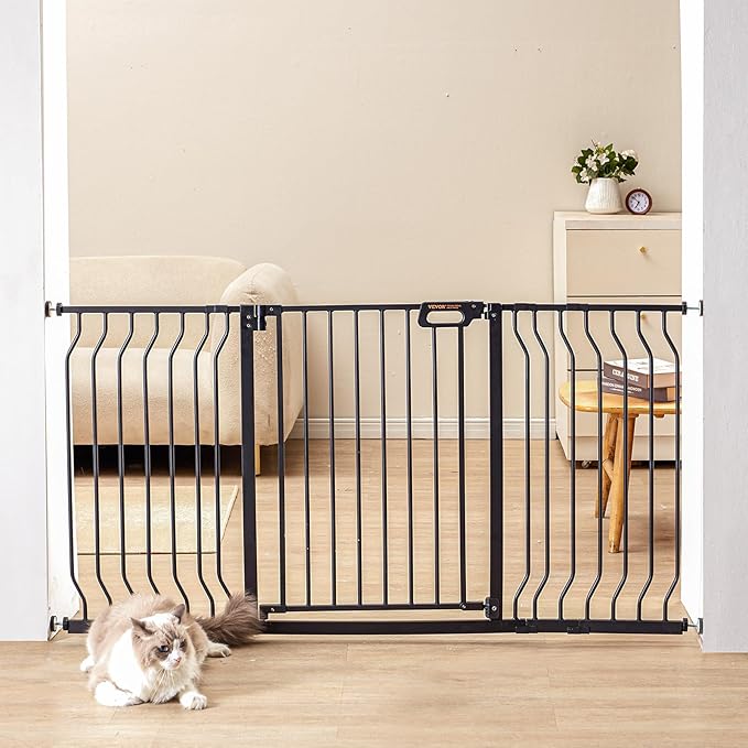 VEVOR 29.5-55.8" Extra Wide Safety Gate for Stairs, Auto Close Dog Gate for The House, Easy Install Pressure Mounted Pet Gates for Doorways, Easy Walk Thru Wide Safety Gate for Dog, Black