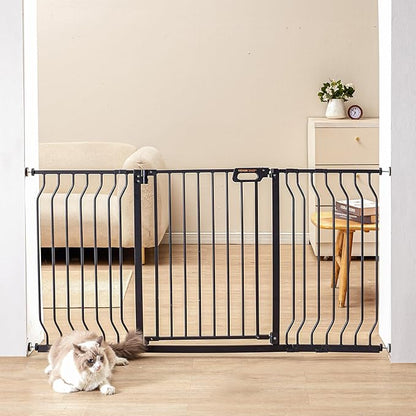 VEVOR 29.5-55.8" Extra Wide Safety Gate for Stairs, Auto Close Dog Gate for The House, Easy Install Pressure Mounted Pet Gates for Doorways, Easy Walk Thru Wide Safety Gate for Dog, Black