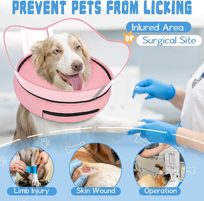 Elevated Inflatable Dog Cone Collar Alternative After Surgery, Dog Donut Collar, Soft Pet Cone to Stop Licking for Small Medium Large Dogs
