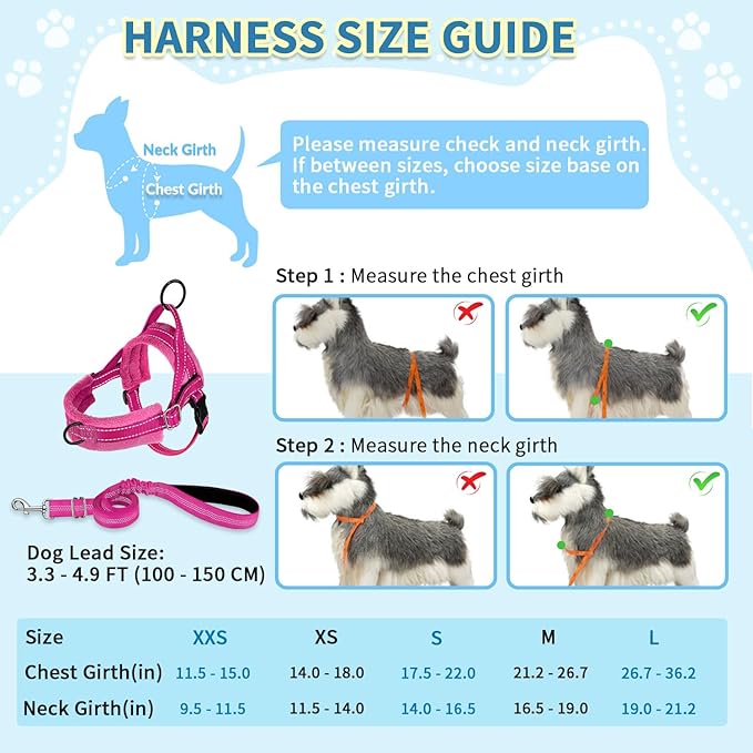 SlowTon No Pull Small Dog Harness and Leash Set, Puppy Soft Vest Harness Neck & Chest Adjustable, Reflective Lightweight Harness & Anti-Twist Pet Lead Combo for Small Medium Dogs(FU,L)