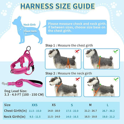 SlowTon No Pull Small Dog Harness and Leash Set, Puppy Soft Vest Harness Neck & Chest Adjustable, Reflective Lightweight Harness & Anti-Twist Pet Lead Combo for Small Medium Dogs(FU,L)