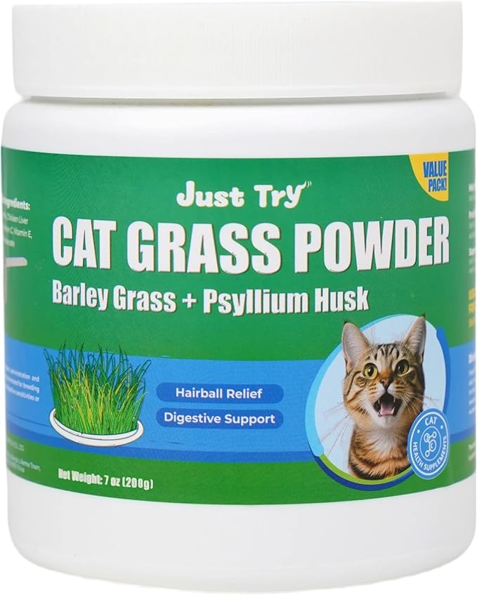 Just Try 7OZ Cat Grass Powder Feline Grass Treats Cat Supplements Hairball Treatment for Cats Cat Hairball Remedy Gut Health Cat Treats Healthy