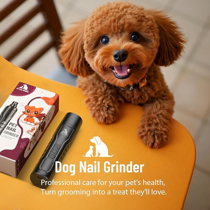 Electric Dog Nail Grinder: 5-Speed Quiet Dog Nail Trimmer with LED Light, Adjustable Safety Guard, Rechargeable Cordless Design for Small to Large Dogs & Cats(Black)