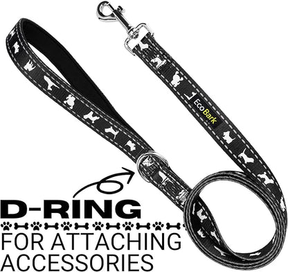 EcoBark Dog Leash - Soft & Reflective Comfort Training Leashes with Padded Handle - Safe, Strong, & Durable for Small, Medium or Large Dogs (Black)