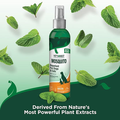 Vet's Best Natural Mosquito Repellent Spray for Dogs and Cats – Plant-Based Protection with Certified Essential Oils – DEET-Free Outdoor Pest Repellent for Pets – Natural and Safe – 8 oz Bottle