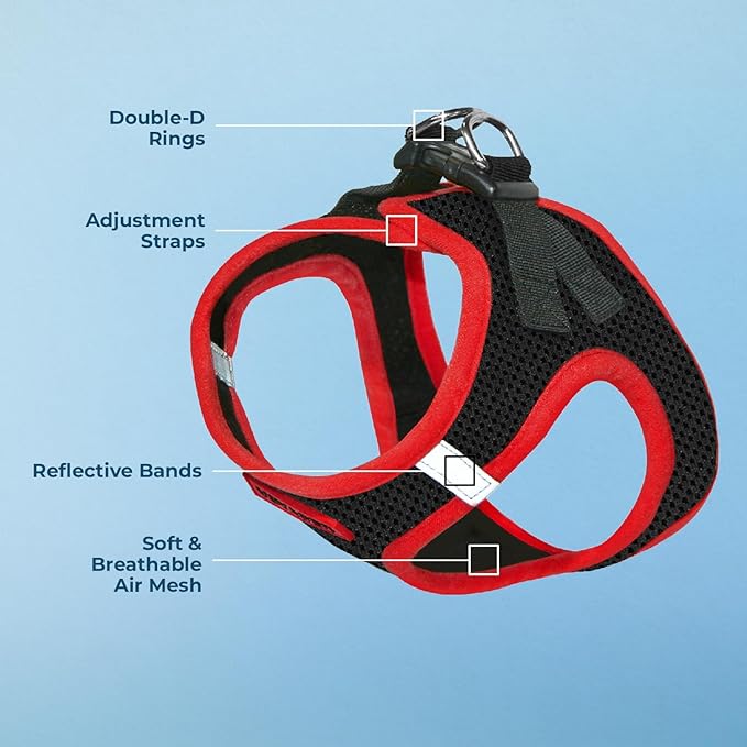 Best Pet Supplies - All Weather Mesh/Plush, Reflective, No Pull Harness for Small, Medium Dogs, Cats - Secure with Hook & Loop Fastener, Buckle, Double D-Rings - Black/Red Trim, S