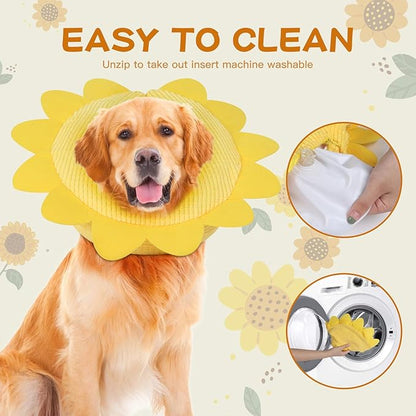 IEUUMLER Inflatable Recovery Dog Collar, Protective Donut Cone, Adjustable Soft Collar for Dog and Cat After Surgery Prevent from Biting & Scratching EU002 - Sunflower L