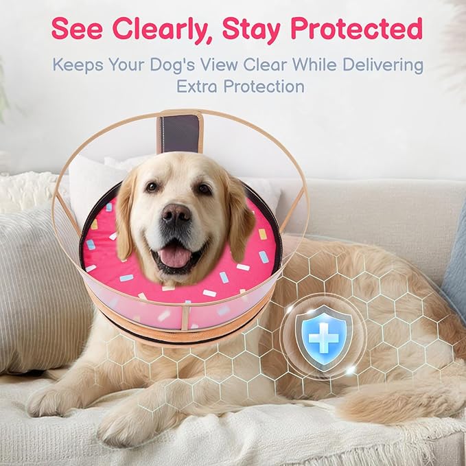 Sponge Dog Cone After Surgery, No Inflation Required Dog Donut Collar to Stop Licking, Inflatable Cone Alternatives for Large Pets, Soft Recovery Collar with Protective Shield (Donut, XL)