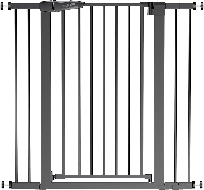 Babelio 36" Tall Baby Gate, 26-40" Wide Auto Close Pet Gate, PressGuard C5 Pressure Mounted Metal Dog Gate, Easy-Install No Drilling, No Tools Needed, with Wall Protectors and Extension Kits, Black