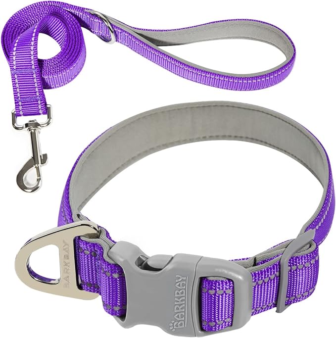 Dog Collar for Medium Small Large Dogs Reflective with Leash,Collar and Leash for Dogs,Soft Neoprene Padded 2 Pack(Purple,S)