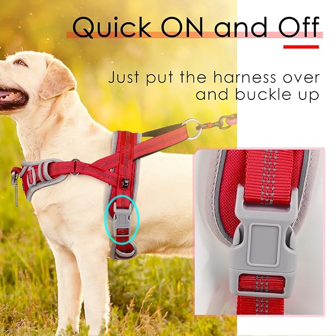 ADVENTUREMORE Dog Harness for Large Dogs No Pull, Sport Dog Halter Harness Reflective Breathable Dog Vest Escape Proof Dog Harness with Easy Control Front Clip Handle for Training Walking XL Red
