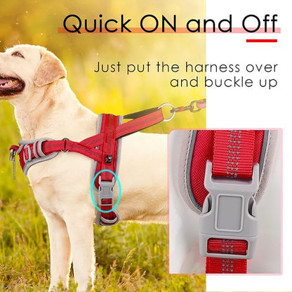ADVENTUREMORE Dog Harness for Large Dogs No Pull, Sport Dog Halter Harness Reflective Breathable Dog Vest Escape Proof Dog Harness with Easy Control Front Clip Handle for Training Walking XL Red