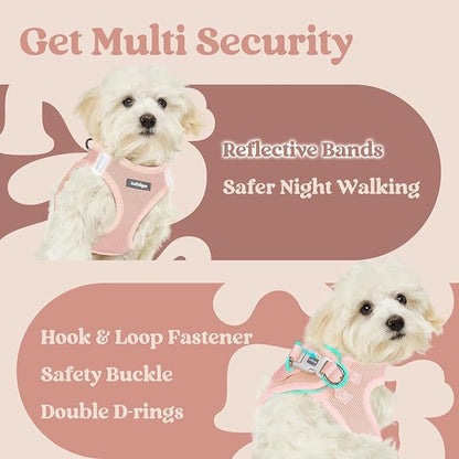 rabbitgoo Small Dog Harness, Step-in Soft Mesh Puppy Vest with Safety Buckle, Breathable Reflective Pet Harness for Small Medium Dogs, Pink L