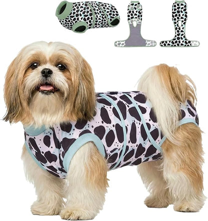 PetWarm Dog Surgery Suit, Recovery Suit for Female Male Dogs Onesie After Surgey Spay Neuter, Anti-Licking Pet Surgical Recovery Pajamas, Leopard Pattern, Green, XS