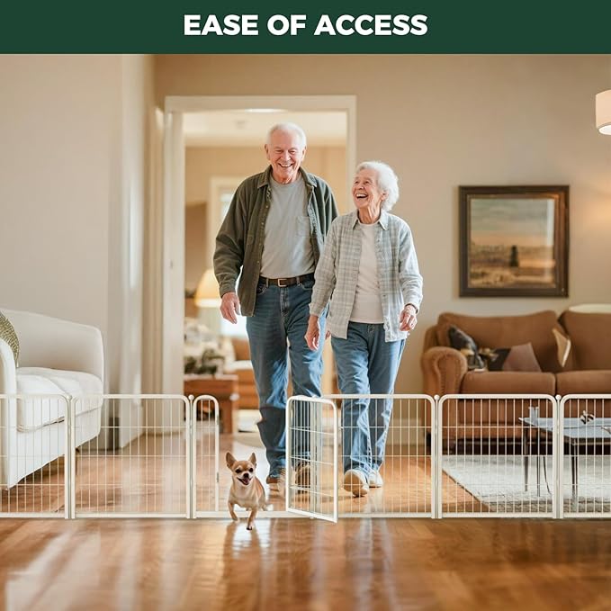 FXW Dog Gate Extra Wide Designed for Indoor Use, Adjustable Width Up to 137-inch Wide (24" H 6 Wire Panels for Puppies and Small Dogs), White