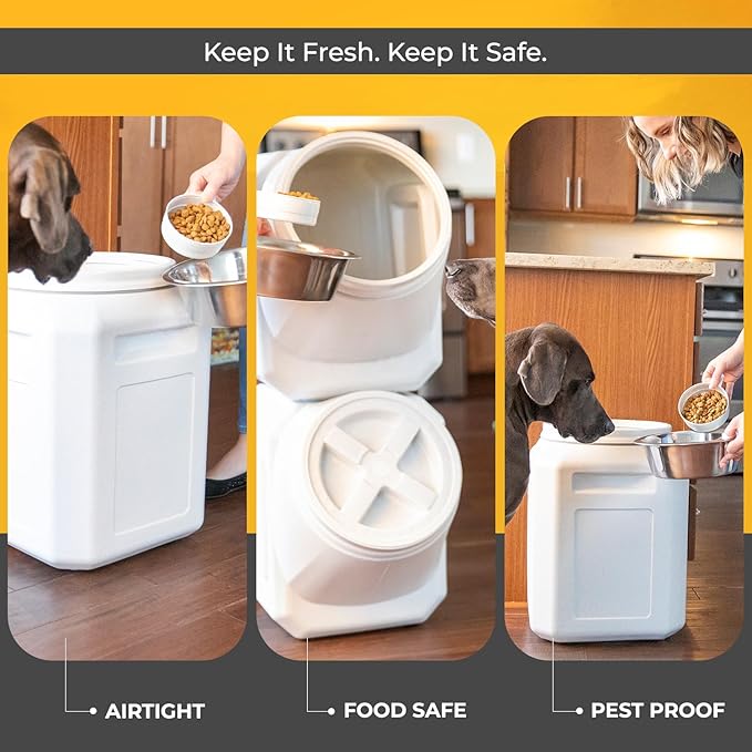 Vittles Vault Traditional Pet Food Storage Container For Dog Kibbles/Bird Seed/Oatmeal/Rice/Flour/Cereal, BPA Free Plastic, Sealed Airtight For Cat Food, Up To 50 lb, Made in USA, With Scoop, Gray