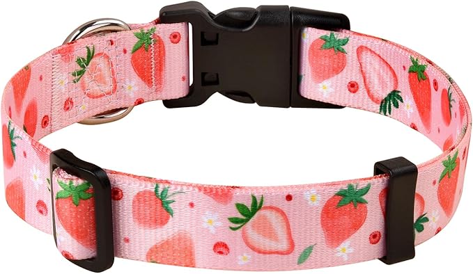 Mihqy Dog Collar with Bohemia Floral Tribal Geometric Patterns - Soft Ethnic Style Collar Adjustable for Small Medium Large Dogs(Strawberry,M)