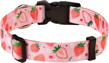 Mihqy Dog Collar with Bohemia Floral Tribal Geometric Patterns - Soft Ethnic Style Collar Adjustable for Small Medium Large Dogs(Strawberry,M)