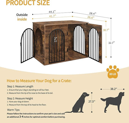 Hzuaneri 44.1" Wooden Dog Crate Furniture, Indoor Dog Kennel Dogs Cage for Small/Medium/Large Dogs, Heavy Duty Dog Crates Decorative Pet House End Side Table TV Stand, Rustic Brown DFC83901B