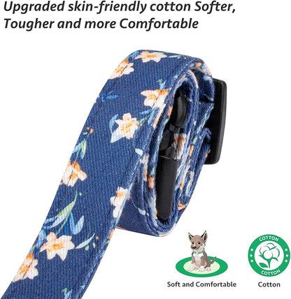 Cotton Handmade Dog Collar Cute and Distinctive Patterns Blue Tulip with Pendant for Girl Boy Dogs Collars L