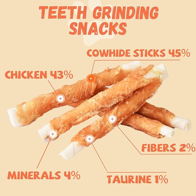 Pawmate Dog Treats Chicken Wrapped Rawhide Sticks w/Taurine, Long Lasting Dog Chews Trainning Snacks High Protein, Natural Chicken Treats for Small Medium Large Dogs 20-21 Counts, 10.6 oz