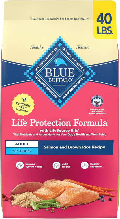 Blue Buffalo Life Protection Formula, Adult Dry Dog Food, Made with Natural Ingredients, Chicken Free, Salmon & Brown Rice, 40lb Bag