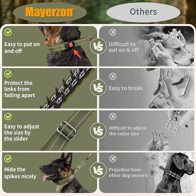 Mayerzon Martingale No Pull Collar for Medium Large Dogs German Shepherd Doberman Pitbull, Patented Anti Pull Correction Dog Collar for Walking Training, Reflective, Adjustable, Hidden(M, Army Green)
