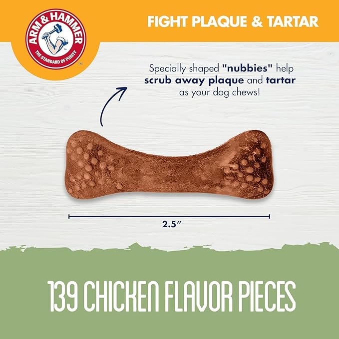 Arm & Hammer for Pets Nubbies Dental Treats Value Size - Baking Soda & Calcium Dog Dental Chews, Helps Scrub Plaque & Tartar While Chewing, Chicken Flavor, 139 Count, 52.8 Oz - 2 Pack