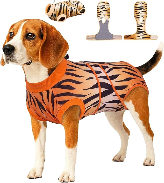 PetWarm Dog Recovery Suit, Surgical Suit for Dogs Female Spay Male Neutered, Dog Onesie for Surgery, Anti-Licking Dog Surgery Recovery Suit, Leopard Pattern, Yellow, M