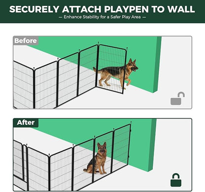 FXW Rollick Unleashed Dog Playpen for Indoor, Yard, RV Camping, 45 inch 16 Panels Dog Pen with Anchor Kit (4 Packs) for Large Dogs, Black│Patented