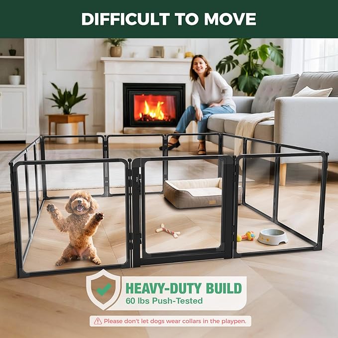 FXW AuraSpace Pro Acrylic Indoor Dog Playpen, Heavy-Duty with Metal Frame, 24" Height 12 Panels for Puppies & Small Dogs, Black│Patented