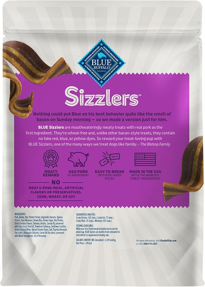 Blue Buffalo Sizzlers Natural Soft Dog Treats, Bacon-Style Soft-Moist Dog Treats with Real USA Pork, Original Flavor, 6-oz Bag