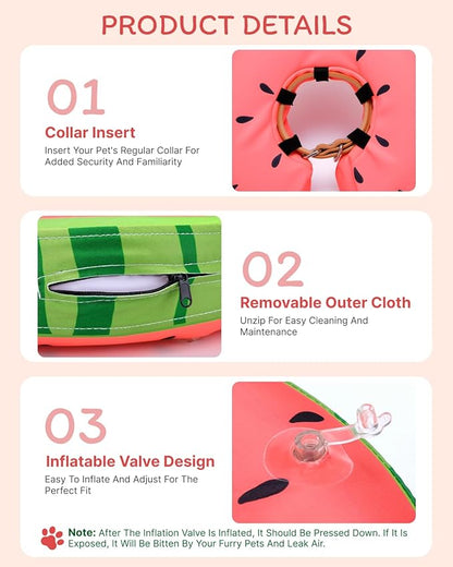 MIDOG Dog Cone Collar for Large Medium Dogs, Soft Inflatable Dog Cone Alternative After Surgery, Adjustable Protective Recovery Cone - Alternative E Collar Does Not Block Vision (Watermelon,XS)