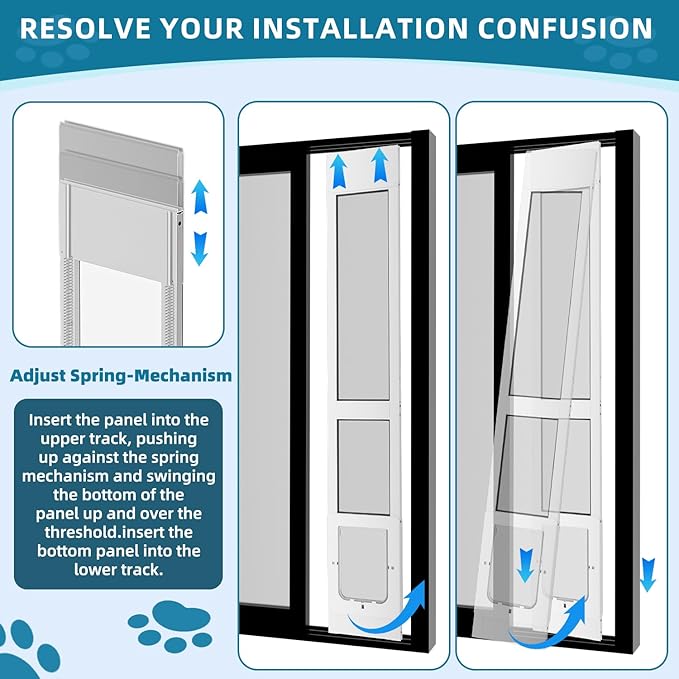 Dog Door for Sliding Glass Door, Magnetic Plastic Flap, Adjustable Height, No-Cut Insert with Lock, Ideal for Renters, Apartments, Patio White L