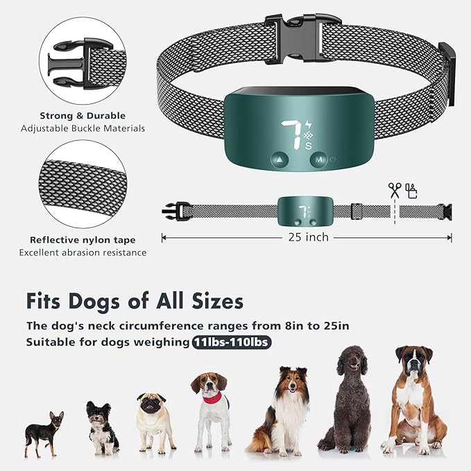 NBJU Bark Collar for Dogs,Rechargeable Anti Barking Training Collar with 7 Adjustable Sensitivity and Intensity Beep Vibration for Small Medium Large Dogs (Blackish Green)