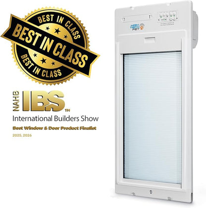 Power Pet Automatic ROLL UP Door by High Tech Pet Brand - Motorized Panel Rolls Up - Pet Operated - Remote App Control - 24/7 Exit & Entry Timers (Medium, Door Mount)